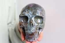 2.26LB Natural Moss Agate Skull Carved Quartz Crystal Skull Healing picture