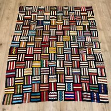 Antique Hand Stitched Roman Stripes Bars Quilt Top - Satin and Cotton - Stunning picture