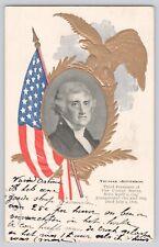 Postcard United States President Thomas Jefferson Patriotic Eagle Flag Antique picture