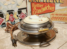 Royal Rochester porcelain floral top wood handle waffle maker ..CLEAN & WORKING picture