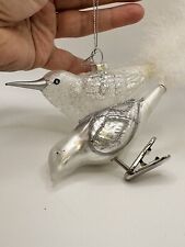Vintage Glass Silver White  Bird Feather Ornaments picture
