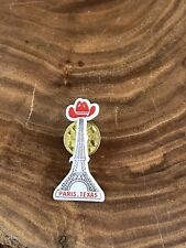 Vtg PARIS TEXAS Souvenir Pin Hat Lapel Plastic Eiffel Tower Red Cowboy Hat picture
