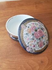 Vintage Blue & gold Porcelain Trinket Dish Box With Lid picture