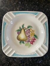 Vintage Large Square Fruit Decorated Ashtray with 12 Notches Made in Japan picture