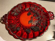Vintage Red Ruby Glass Cake Plate Platter Viking 13”  W/Silver Design Excellent picture