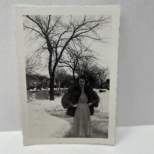 Vintage Photo 1945 Woman Winter Snow Coat Posed picture