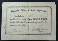 1867 UK BRITISH INDIA THOMASON COLLEGE OF CIVIL ENGINEERING VINTAGE DOCUMENT picture