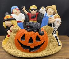 Vintage Halloween Chalkware Kids W/Costumes Candy Bowl  Rare Very Cool 7