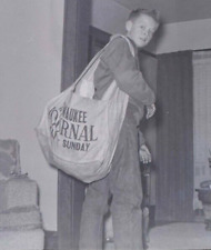 1950s Milwaukee Journal Delivery Boy Leaving House Full Bag Newspaper NEGATIVE picture