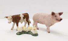 Schleich 3 Farm Animals Hereford Calf 2008 Pink Pig Sow 2014 Baby Chickens 2008 picture