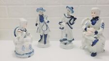 Vintage Colonial Men/Women/Kids Figurines Blue/White-Free Shipping Set Of 5 picture