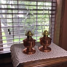 2 Matching Pair Of Vintage Lee Woo 12 3/4” Copper Oil Lamps picture