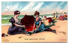 Antique The Bathing Hour, Victorian Swimsuit/Beach Scene, Postcard picture