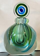 Spectacular Blue Green Vintage Murano Italian Sommerso Art Glass Perfume Bottle picture