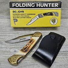 Big John KT-319 Folding Hunter Lock Back Stag Handle Real Leather Sheath Org Box picture
