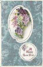 BB London~New Year~Lavender White Lilacs~Silver Scroll Oval~Circle~Blue Back~Emb picture