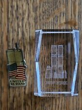 9/11 memorabilia Twin Towers Pin And Acrylic Cube Of Twin Towers picture
