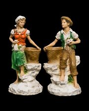Vintage 1975 Universal Statuary Corp Boy & Girl Basket Statues 821 823, 14” tall picture