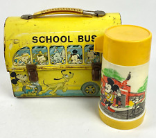 Vintage 1960's Aladdin Walt Disney School Bus Metal Lunch Box w/ Thermos picture