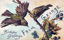 From George Birthday Greetings & Wishes Birds & Berries Embossed Postcard picture