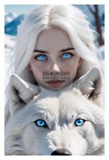 GORGEOUS YOUNG WOLF LADY BLUE EYES 4X6 FANTASY PHOTO picture