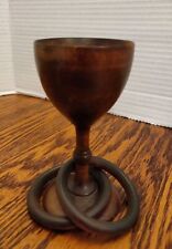 Vintage Wooden Goblet Cup Handcrafted Captive Rings Wedding 4 3/4 x 2 1/2 Inches picture