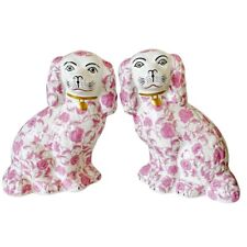 Pink Floral Staffordshire Dogs Spaniel Mantel Dog Figurines 9