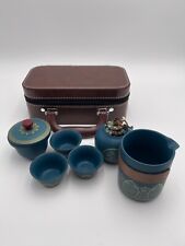 chinese tea cup set with leather traveling case picture
