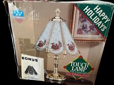 VTG American Lighting Santa Claus Reindeer Glass 8 Panel 3-Way Touch Brass Lamp picture