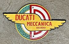 DUCATI Meccanica, Bologna, 1949 Cast Iron Motorcycle Wall Sign, 7.75” x 13” picture