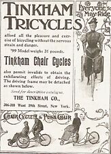 1899 Victorian Print Ad~TINKHAM TRICYCLES Push Chair Cycles Antique Wheelchairs picture