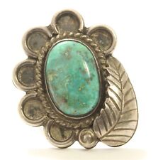 Vintage Navajo SIGNED Sterling Silver Large Turquoise Blossom Ring Sz6.25 picture