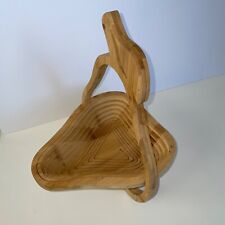 Vintage Wooden Pear Shaped Collapsible Basket Fruit Bowl Bread Spiral Cut Bamboo picture