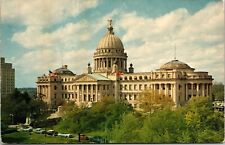 Jackson Mississippi State Capitol Building Government Old Cars Chrome Postcard picture