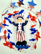 Large Flag Uncle Sam Star Topper & 60 Bulbs for Ceramic Christmas Tree Lights picture