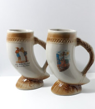 Vintage Horn Steins Canecas São Joaquim Artisanal Brazilian Porcelain Set Of 2 picture