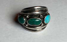 VTG SZ 6 NAVAJO TURQUOISE RING INGOT STERLING SILVER OLD PAWN picture