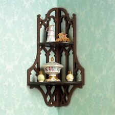 18th Cen Antique Replica Gothic Fretwork European Style Corner Wall Dual Shelf picture