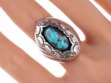 sz11 Vintage Navajo Sterling turquoise stamped shadowbox ring picture