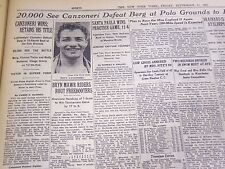 1931 SEPT 11 NEW YORK TIMES 20,000 CANZONERI DEFEAT BERG POLO GROUNDS - NT 5027 picture