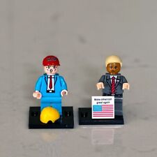 Lot of 2 President Donald Trump Lego Minifigures With MAGA Hat and Flag Piece picture