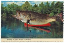Fishing Is Great In The Northwest Exaggerated Large Mouth Bass Postcard picture