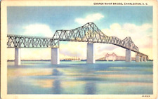 Charleston S Carolina Cooper river bridge linen postcard a42 picture
