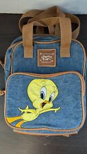 Vintage WB Looney Tunes Tweety Bird Denim Backpack Blue Jean Bag Leather picture