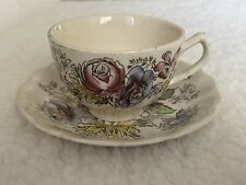 Johnson Brothers Sheraton Tea Cups Saucer Set Roses On Cream Vintage 1940s picture