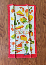 Vintage Linen Parisian Print Multi-Color Food Calories Dish Towel MCM Label picture