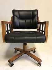 Vintage Mid Century Naugahyde Office Chair Faux Leather Modern Swivel Tilt Wood picture