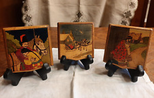 Lot of 3 Vintage Russian Hand-Painted/Carved Snuff/Cigarette Cases/Boxes picture