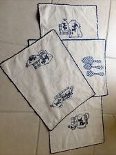 Vtg. SET 3-Kitchen Table Runner Dish Towels Scottie Dog Placemats Handmade Linen picture