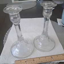 Set Of 2 Candle Stick Holders Clear Glass Vintage 7.5 Inch picture